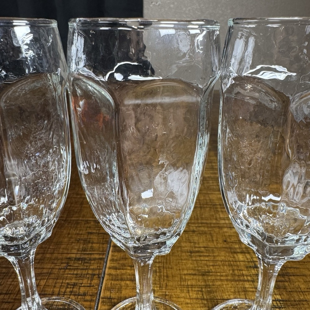 Vintage Libbey 6.75" Chivalry Clear Textured Glass Champagne Flutes Set of 3 - Picture 3 of 5